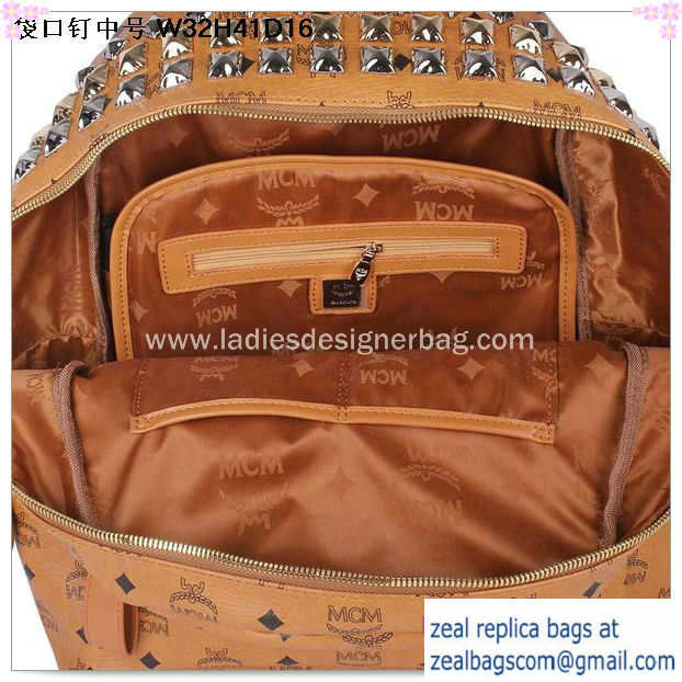 High Quality Replica MCM Medium Top Studs Backpack MC4232 Wheat - Click Image to Close